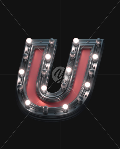 Letter U from Black and Red Metal Lamp font on Yellow Images Creative Fonts - S53237