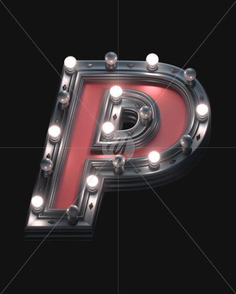 Letter P from Black and Red Metal Lamp font on Yellow Images Creative Fonts - S53232