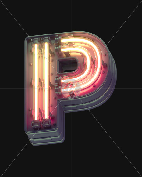 Letter P from Orange Futuristic font on Yellow Images Creative Fonts - S53316