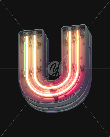 Letter U from Orange Futuristic font on Yellow Images Creative Fonts - S53321