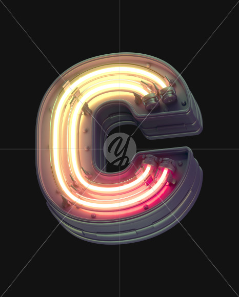 Letter C from Orange Futuristic font on Yellow Images Creative Fonts - S53303