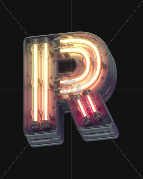 Letter R from Orange Futuristic font on Yellow Images Creative Fonts - S53318