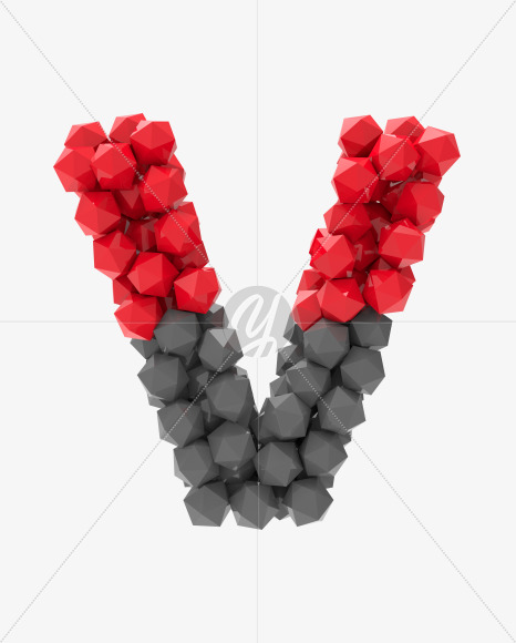 Letter V from Platonic font (Red and Grey) on Yellow Images Creative Fonts - S53364