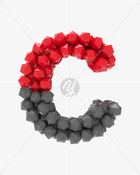 Letter C from Platonic font (Red and Grey) on Yellow Images Creative Fonts - S53345