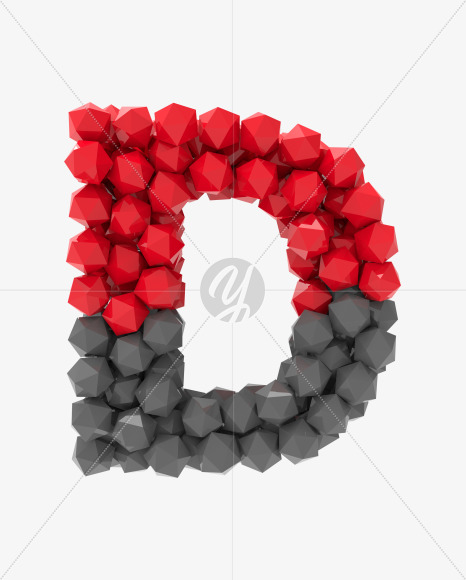 Letter D from Platonic font (Red and Grey) on Yellow Images Creative Fonts - S53346