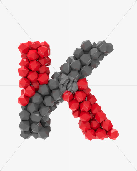 Letter K from Platonic font (Red and Grey) on Yellow Images Creative Fonts - S53353