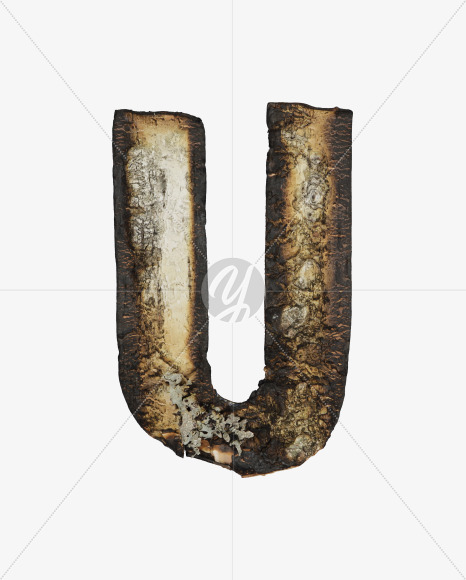 Letter U from Burned Bark font on Yellow Images Creative Fonts - S53978