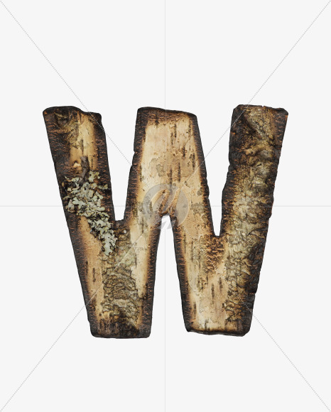 Letter W from Burned Bark font on Yellow Images Creative Fonts - S53980