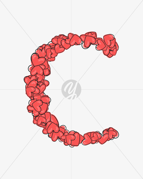 Letter C from Illustrative Hearts on Yellow Images Creative Fonts - S54932