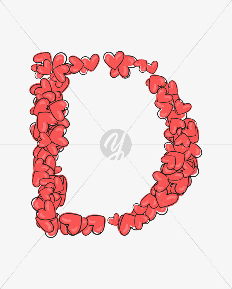 Letter D from Illustrative Hearts on Yellow Images Creative Fonts - S54933