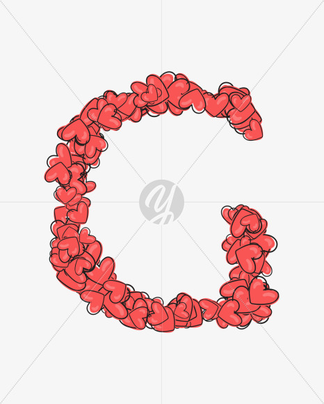 Letter G from Illustrative Hearts on Yellow Images Creative Fonts - S54936