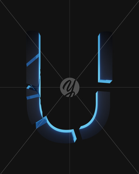 Letter U from Broken blue stones on Yellow Images Creative Fonts - S55238