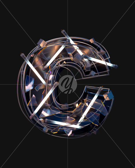 Letter C from Abstract White Neon Font on Yellow Images Creative Fonts - S57797