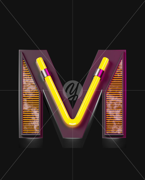 Letter M from Futuristic Neon Font on Yellow Images Creative Fonts - S57893