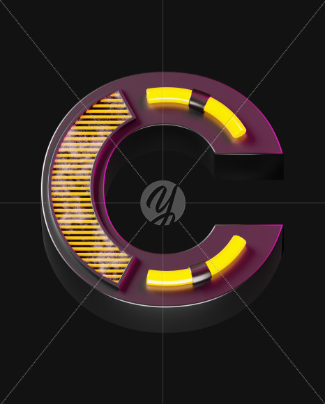 Letter C from Futuristic Neon Font on Yellow Images Creative Fonts - S57883