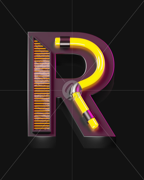 Letter R from Futuristic Neon Font on Yellow Images Creative Fonts - S57898