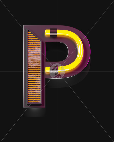 Letter P from Futuristic Neon Font on Yellow Images Creative Fonts - S57896