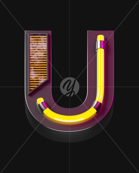 Letter U from Futuristic Neon Font on Yellow Images Creative Fonts - S57901