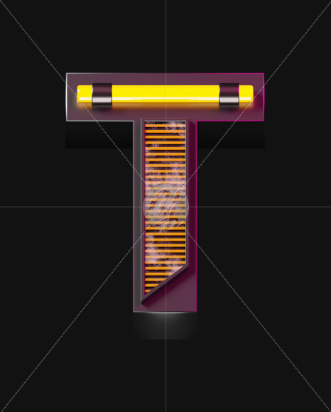 Letter T from Futuristic Neon Font on Yellow Images Creative Fonts - S57900