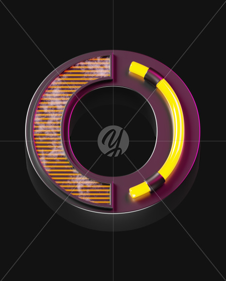 Letter O from Futuristic Neon Font on Yellow Images Creative Fonts - S57895