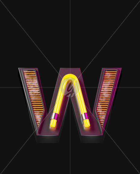 Letter W from Futuristic Neon Font on Yellow Images Creative Fonts - S57903