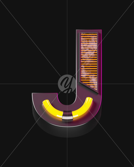 Letter J from Futuristic Neon Font on Yellow Images Creative Fonts - S57890