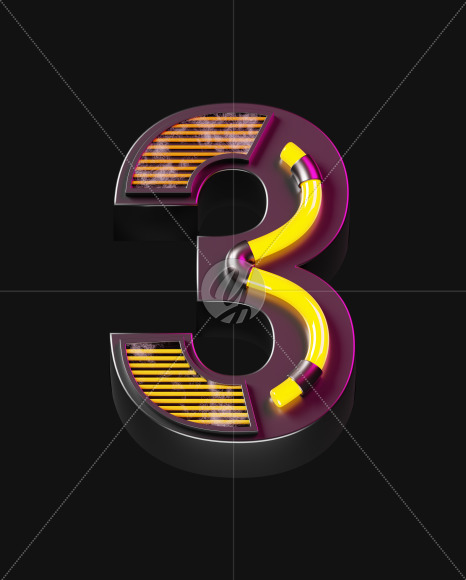 3 from Futuristic Neon Font on Yellow Images Creative Fonts - S57910