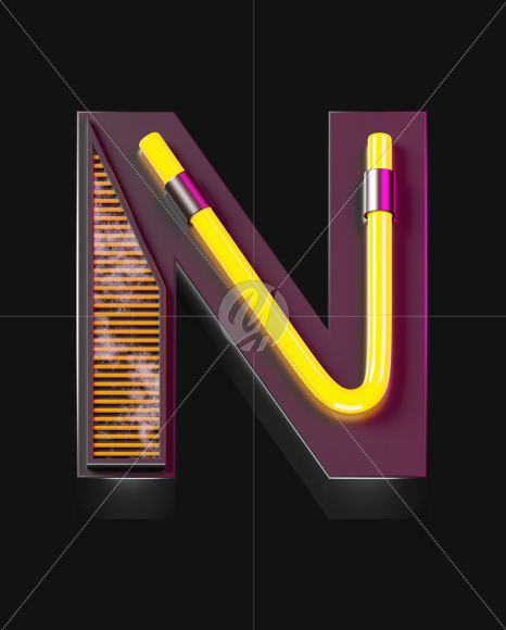 Letter N from Futuristic Neon Font on Yellow Images Creative Fonts - S57894