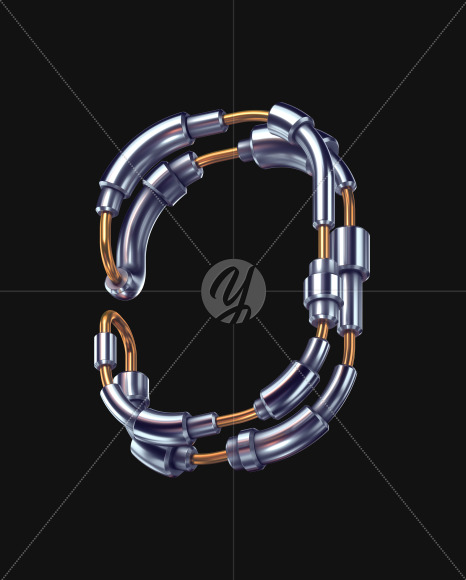 Letter O from Futuristic Metal Font on Yellow Images Creative Fonts - S58013