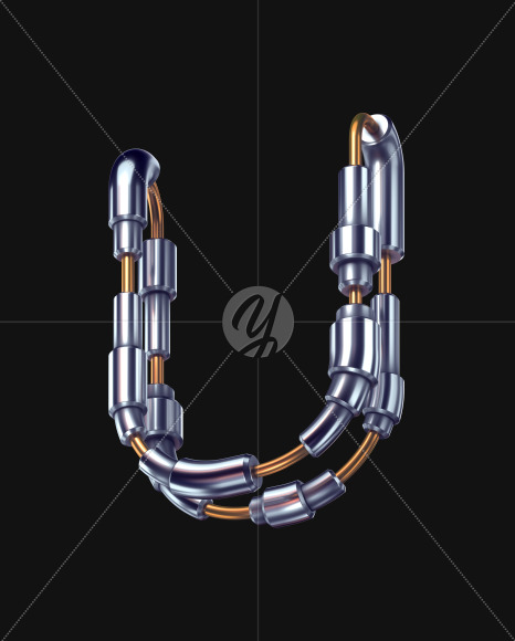 Letter U from Futuristic Metal Font on Yellow Images Creative Fonts - S58019