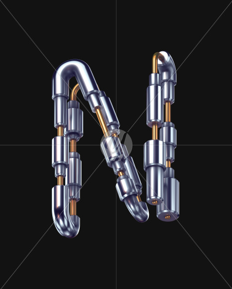 Letter N from Futuristic Metal Font on Yellow Images Creative Fonts - S58012