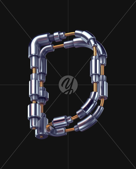 Letter D from Futuristic Metal Font on Yellow Images Creative Fonts - S58002