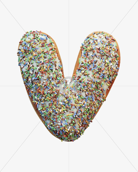 Letter V from Sprinkle icing donut alphabet on Yellow Images Creative Fonts - S58986