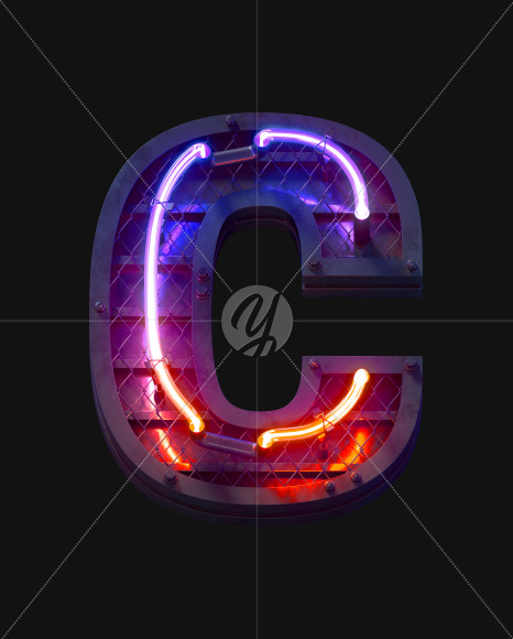 Letter C from Heavy Neon Light font on Yellow Images Creative Fonts - S59680