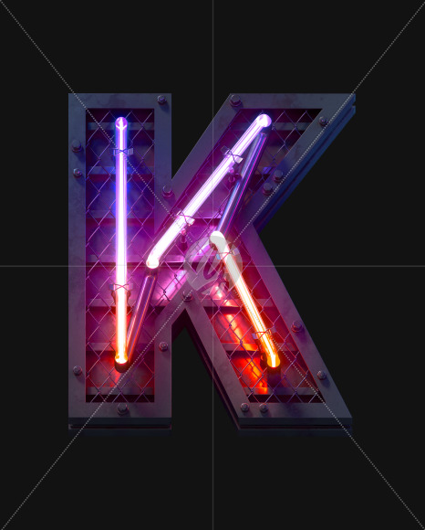 Letter K from Heavy Neon Light font on Yellow Images Creative Fonts - S59688