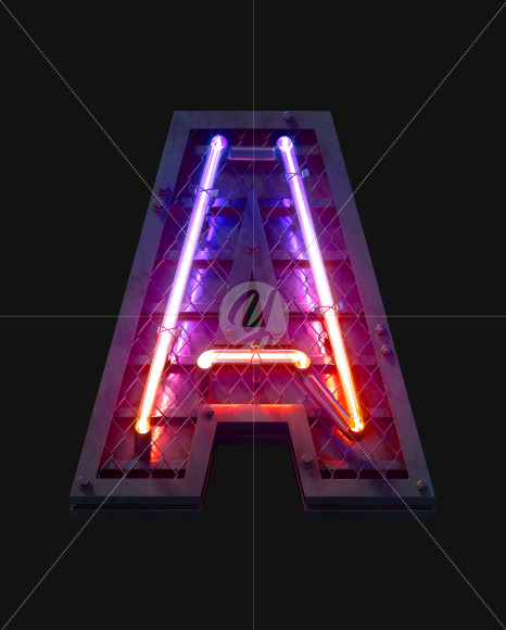 Letter A from Heavy Neon Light font on Yellow Images Creative Fonts - S59678