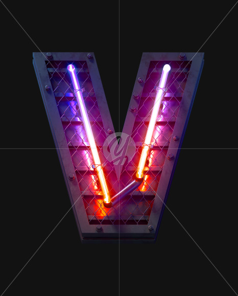 Letter V from Heavy Neon Light font on Yellow Images Creative Fonts - S59699