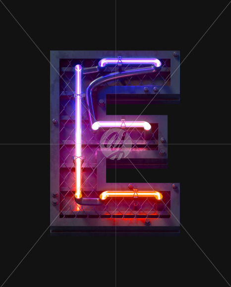 Letter E from Heavy Neon Light font on Yellow Images Creative Fonts - S59682