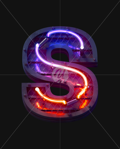 Letter S from Heavy Neon Light font on Yellow Images Creative Fonts - S59696