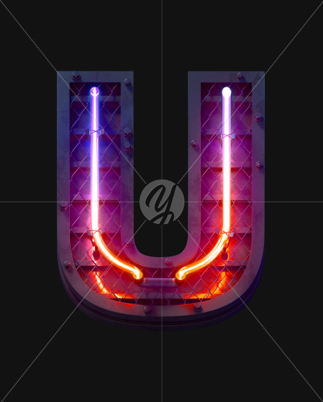 Letter U from Heavy Neon Light font on Yellow Images Creative Fonts - S59698