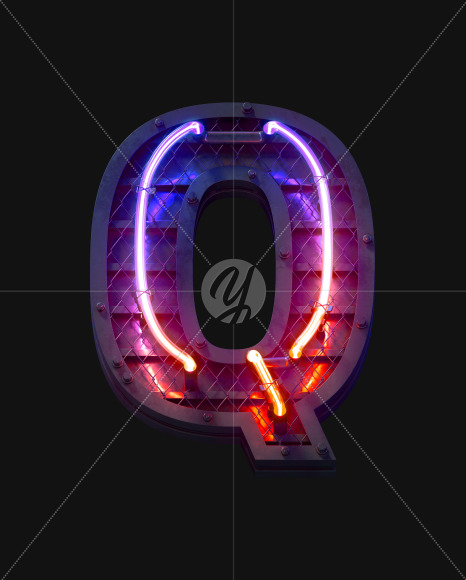 Letter Q from Heavy Neon Light font on Yellow Images Creative Fonts - S59694