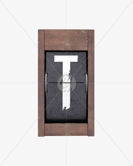 Letter T from Split Flap Display Lettering - Grunge Wood on Yellow Images Creative Fonts - S60408