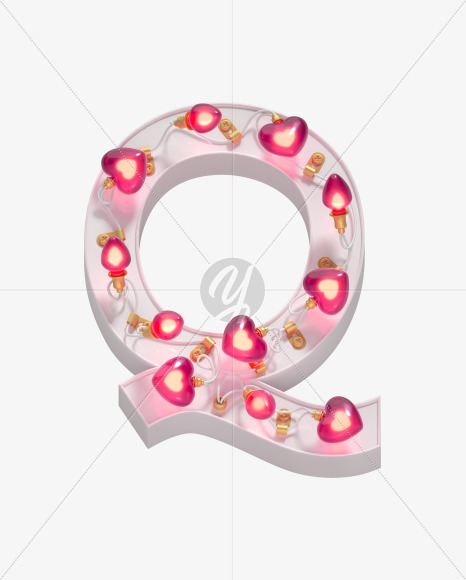 Letter Q from Valentines Garland font on Yellow Images Creative Fonts - S60743