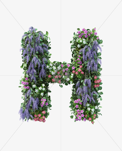 H uppercase from Vertical Flower Garden Font on Yellow Images Creative Fonts - S60795