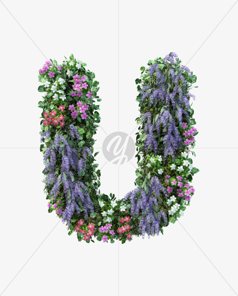 U uppercase from Vertical Flower Garden Font on Yellow Images Creative Fonts - S60821