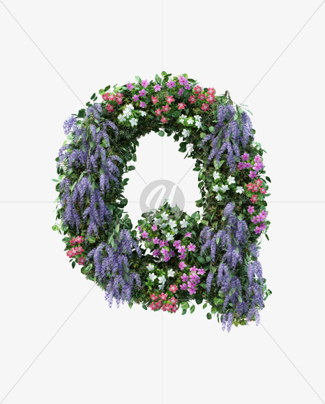 Q uppercase from Vertical Flower Garden Font on Yellow Images Creative Fonts - S60813