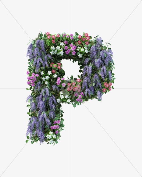 P uppercase from Vertical Flower Garden Font on Yellow Images Creative Fonts - S60811