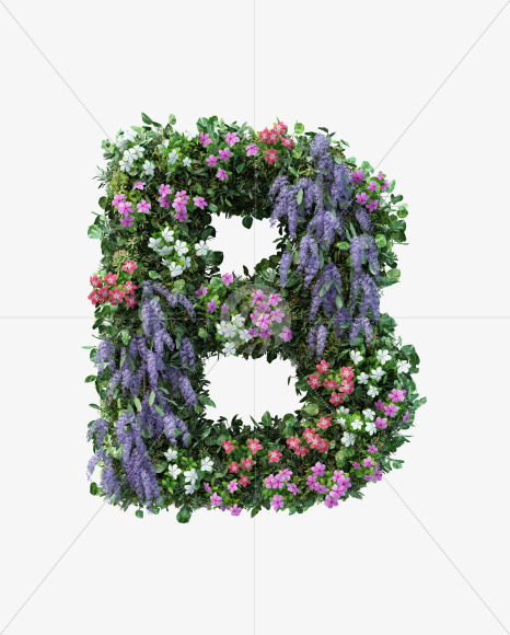 B uppercase from Vertical Flower Garden Font on Yellow Images Creative Fonts - S60783