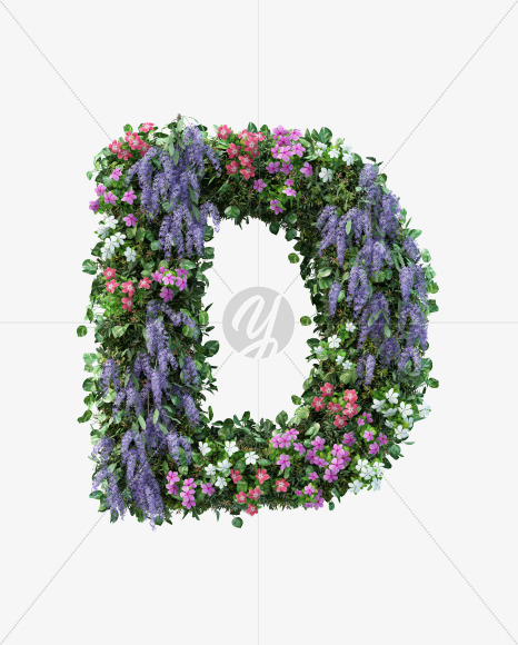 D uppercase from Vertical Flower Garden Font on Yellow Images Creative Fonts - S60787