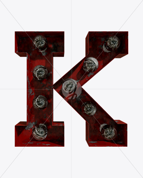 K_1 from Rusty Old Red Light Bulb Letters on Yellow Images Creative Fonts - S61540